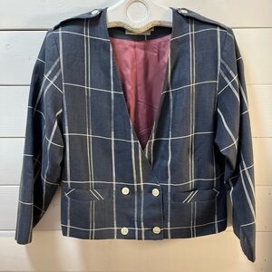 PHIL CARRY – Vintage Blue-Grey Checkered Cropped Blazer 8